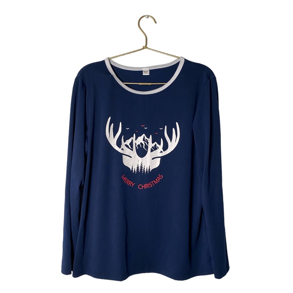 Merry Christmas Womans Long Sleeve Pajama Top Dear Mountain Outdoor Size: L 0126